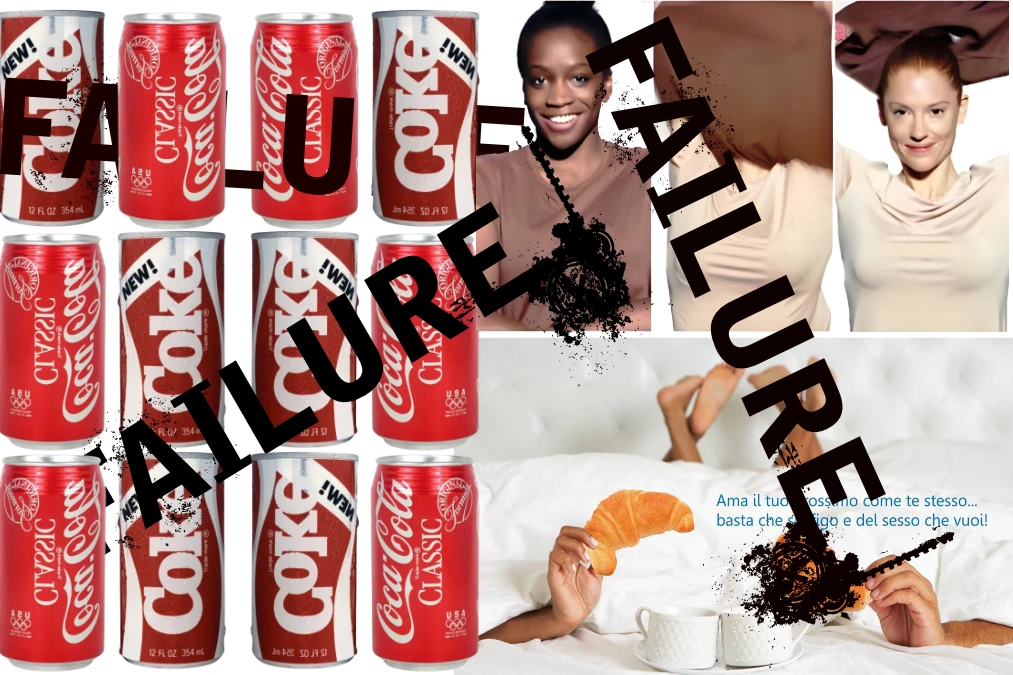 Copertina articolo sul marketing fallimentare che mostra casi emblematici di errori strategici di grandi brand come Coca-Cola, Dove e Melegatti