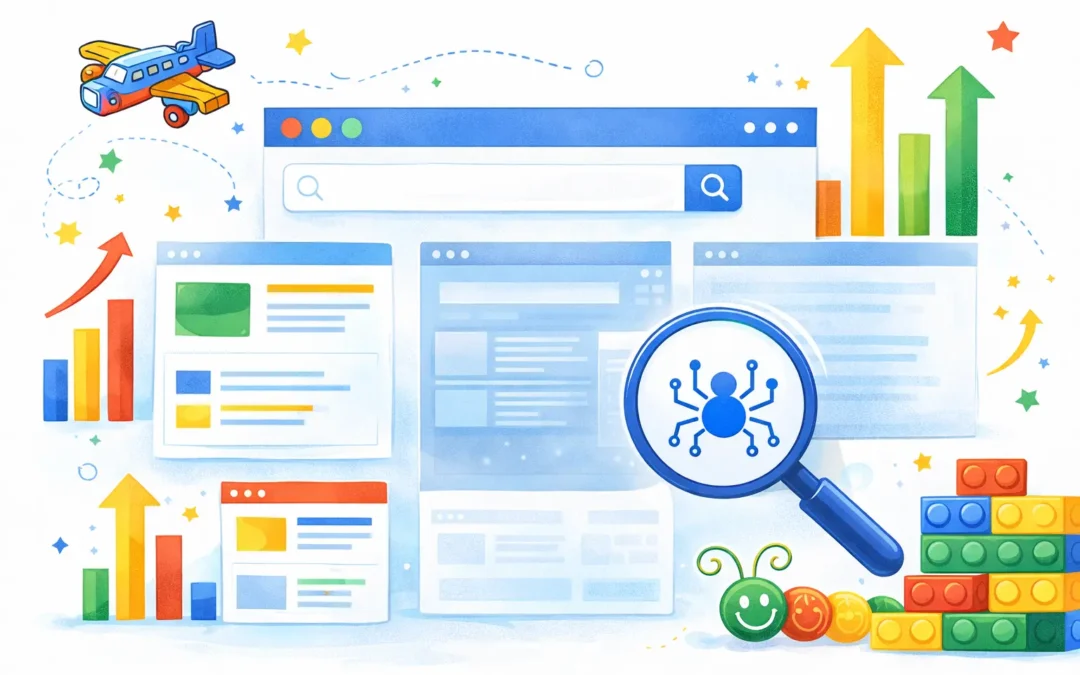 Illustrazione che rappresenta un sito web non si trova su Google con problemi di indicizzazione e SEO locale a Taranto per attività e aziende in Puglia